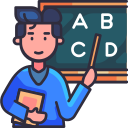 teacher with board